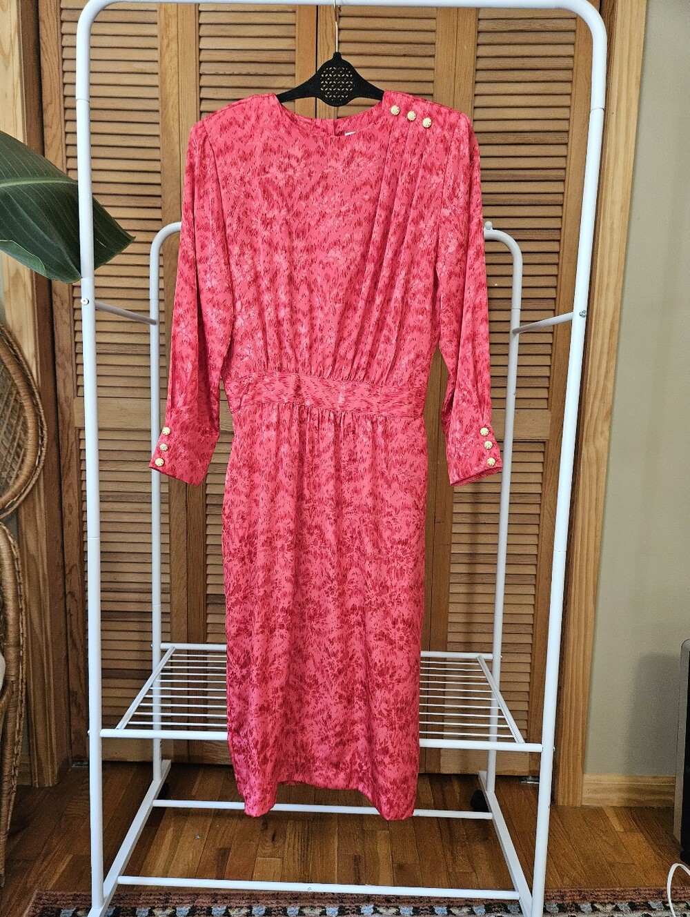 Vintage 80s Pink Silky Midi Dress